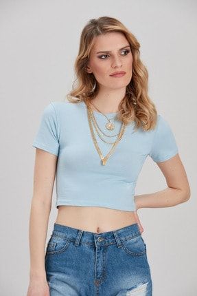 Kadın Mavi Crop T-Shirt YL-TS99811