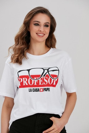 Kadın Beyaz La Casa De Papel Baskılı T-Shirt YL-TS99797