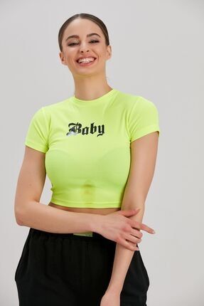 Kadın Neon Yeşil Baskılı T-Shirt YL-TS99999