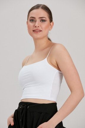 Kadın Beyaz İp Askılı Crop Bluz YL-BL99622