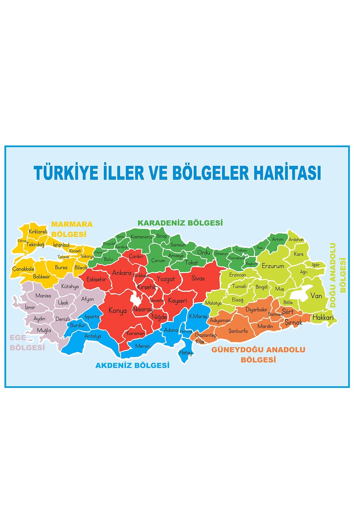 hepenuygun Türkiye Iller Ve Bölgeler Haritası 70x100 Kendinden Yapışkanlı Folyo