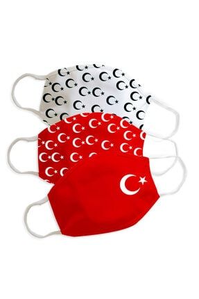 Türk Bayraklı Baskılı Kırmızı Yıkanabilir Bez Maske RNKMSK-30