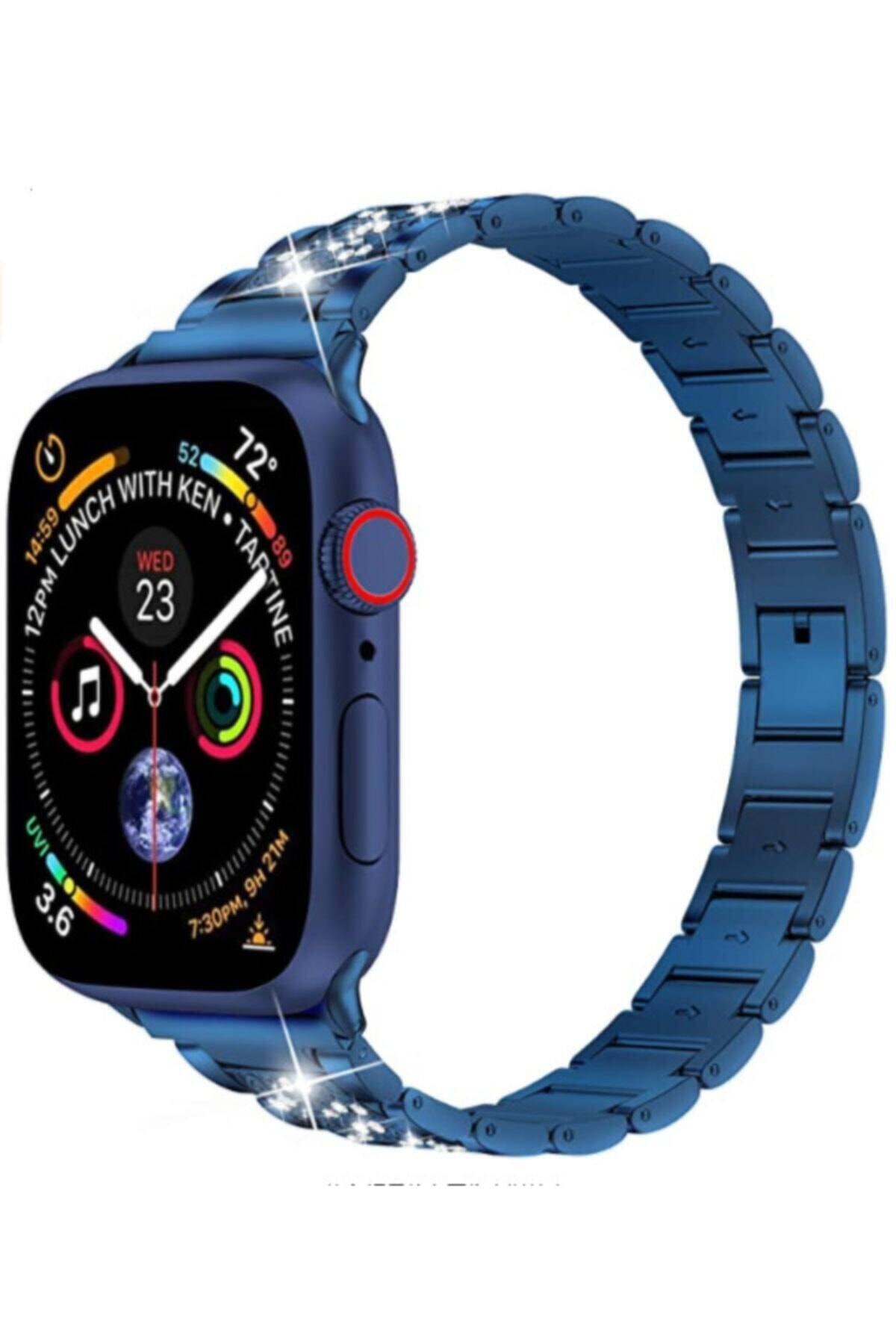 Apple Watch Uyumlu 42mm Parlak Metal Kordon - Mavi