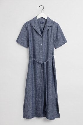 Kadın Mavi Keten Elbise 4503090