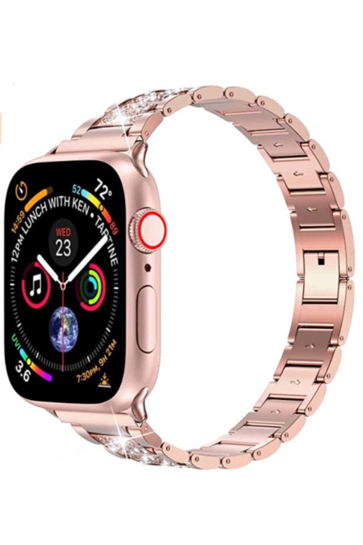 Apple Watch Uyumlu 42mm Parlak Metal Kordon - Rose Gold
