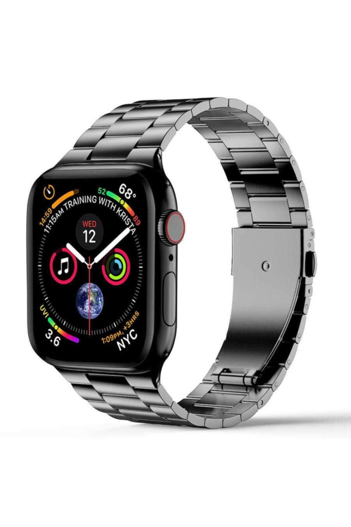 Apple Watch Uyumlu 44mm Klipsli Metal Kordon - Gri