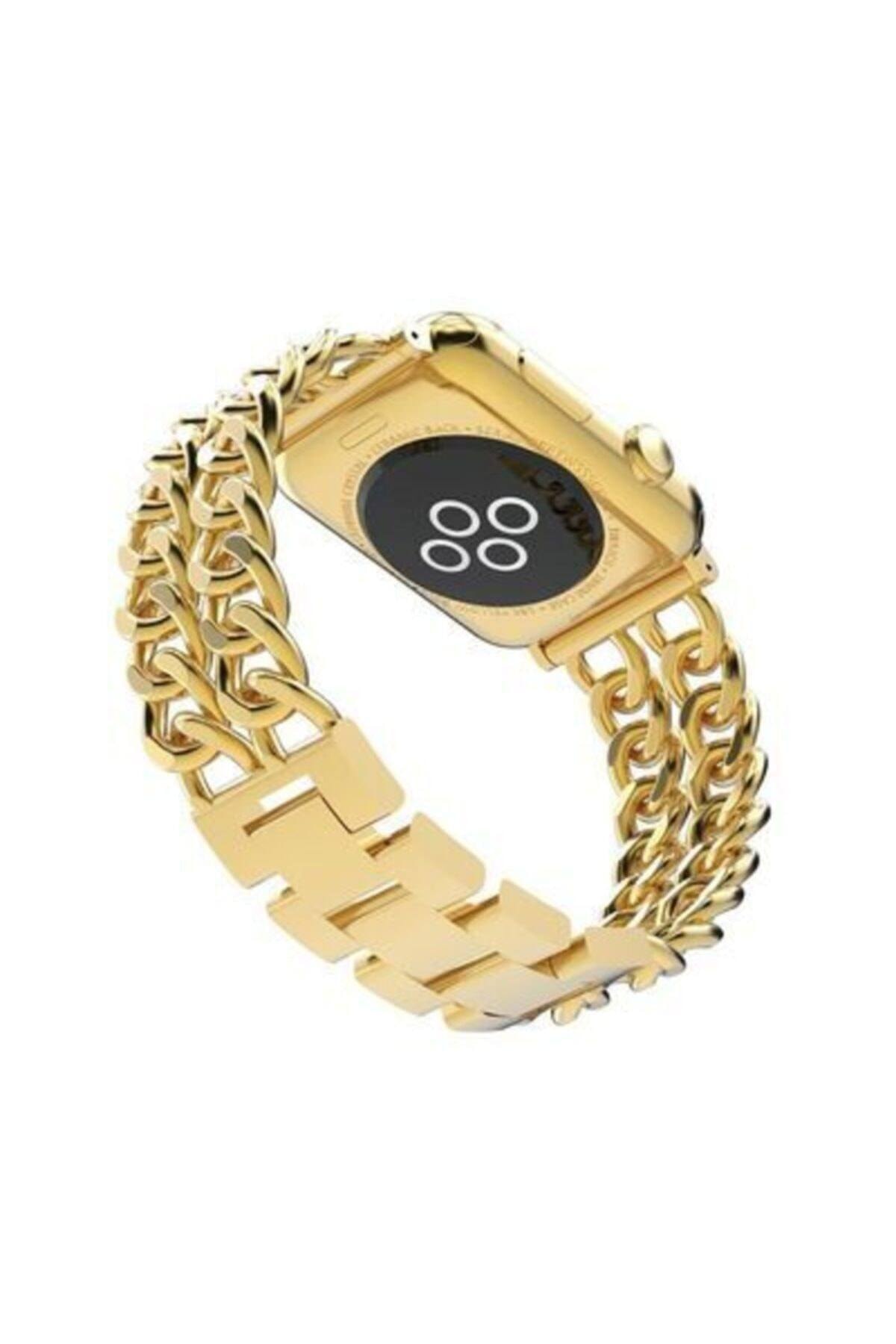 Apple Watch Uyumlu 44mm Zincir Halkalı Metal Kordon - Gold