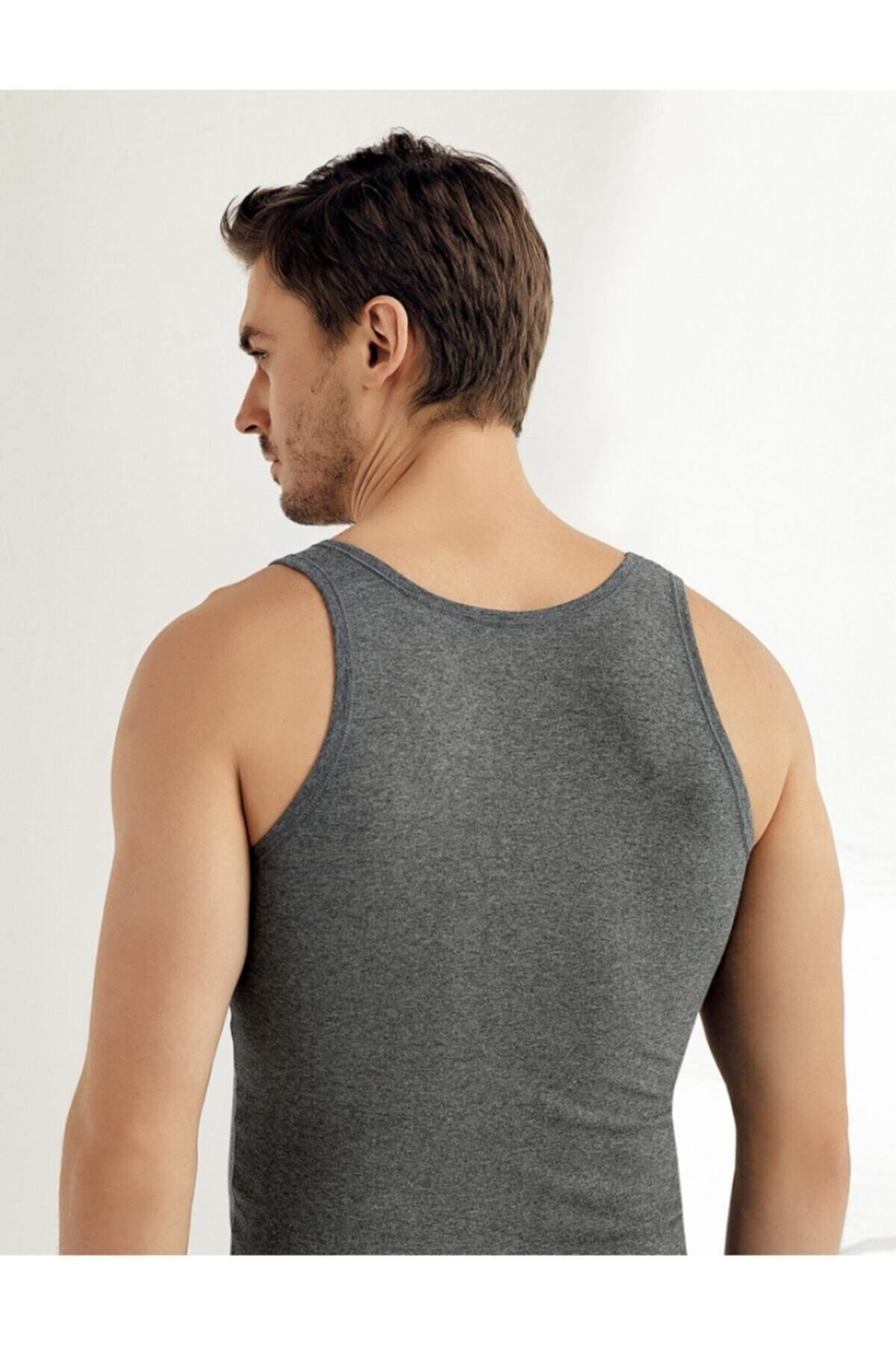Şahinler-Men's Dark Gray Wide Strap Lycra Single Jersey Undershirt K- Me067 2