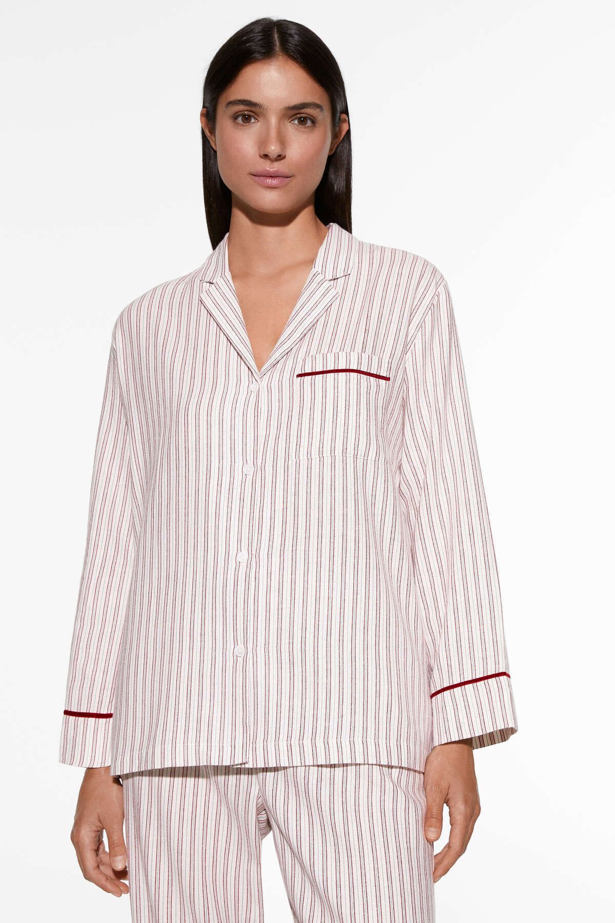 Oysho 100 pamuklu izgili uzun kollu pijama g mlek
