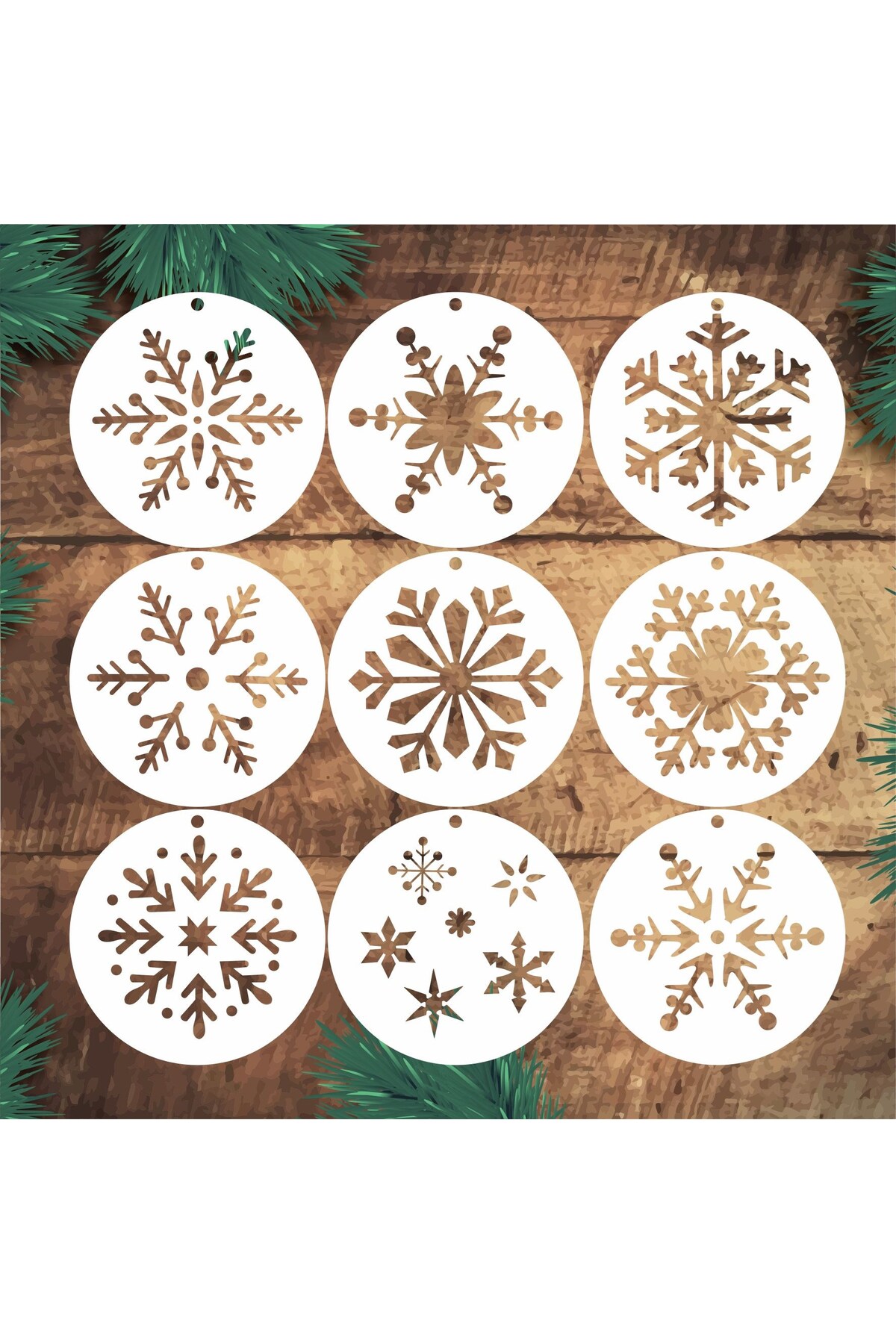 STENCİLTASARIM S265 Kar Tanesi, 10x10 Cm 9 Lu Set Yeniyıl- Dekoratif Duvar, Eşya,kumaş Boyama Şablonları