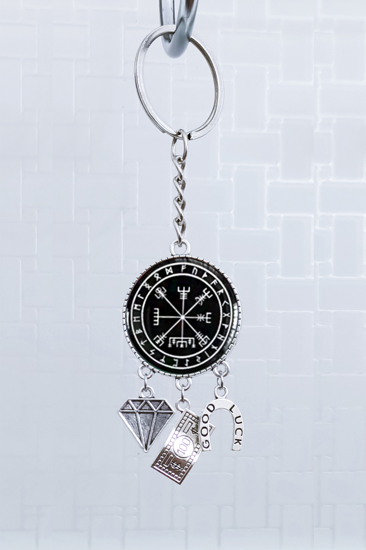 Sihirli Titreşimler Vegvisir Rune Para, Zenginlik, Bolluk, Bereket, Elmas, İyi Şans Anahtarlığı