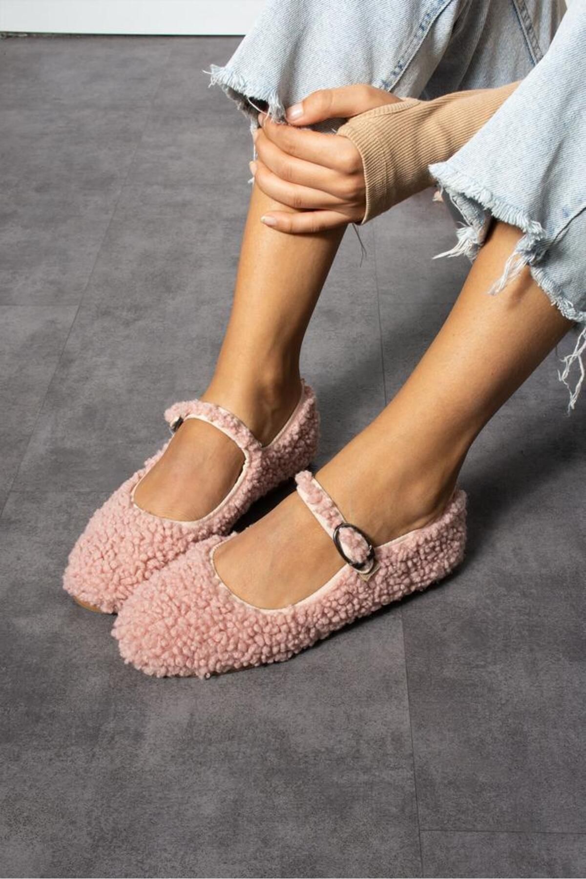 Ayakkab da Tek Duson Fur Women s Ballerinas Pink Trendyol