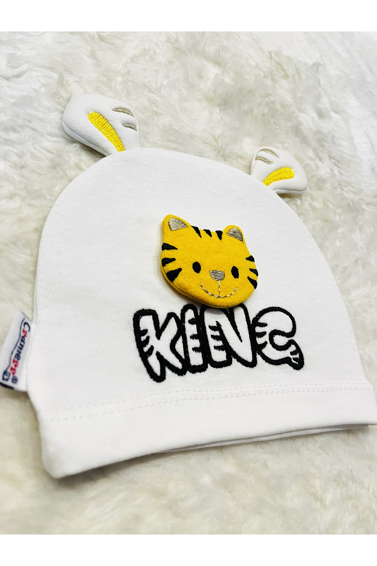 anne dokunuşu gibi KUZUM BEBE Mavi Beyaz 2'li Aslan Figürlü Kız Erkek Bebek Çocuk Penye Şapka Bere fotoğrafı 4 (önizleme)