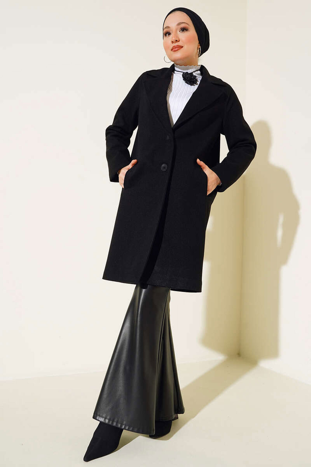 9119 woolen long stamp coat - brown