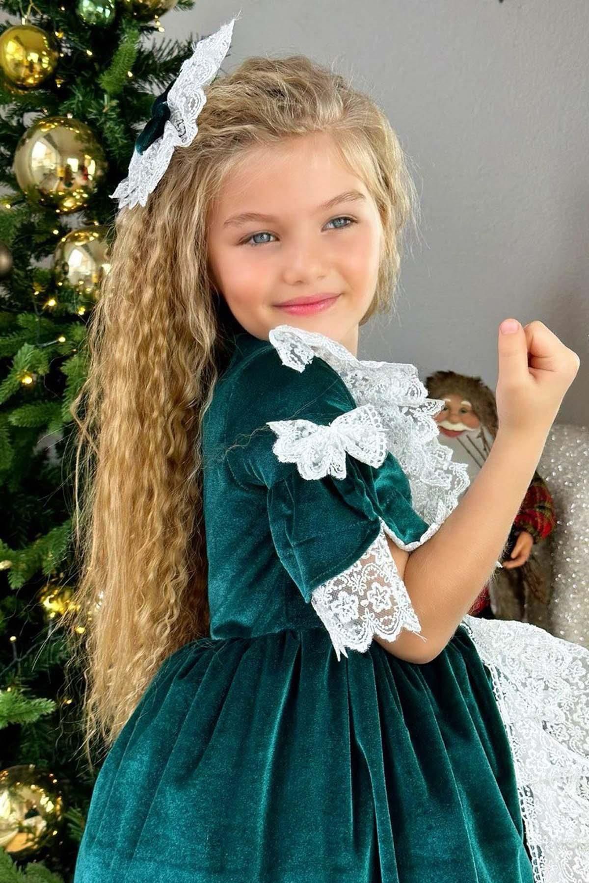 Green velvet dress girl new arrivals