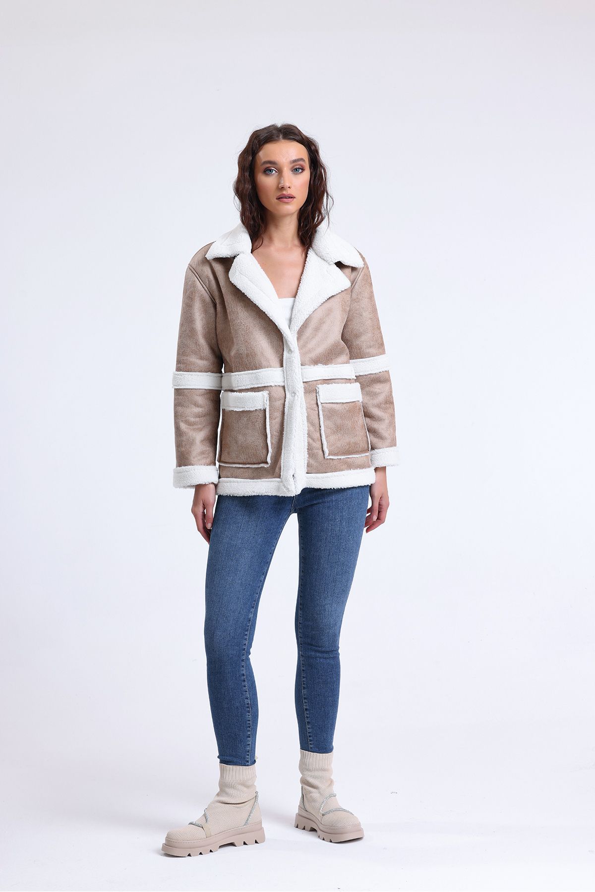 TWILLS COAT nubuck double breasted model pocket short coat women