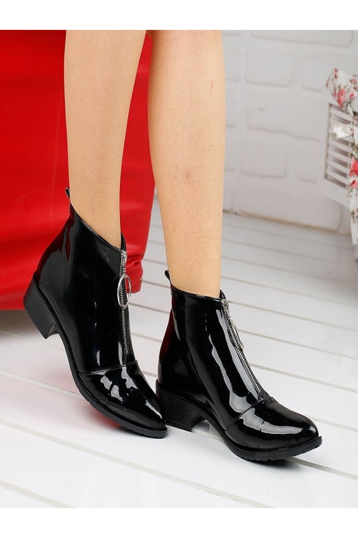 Short patent leather best sale boots