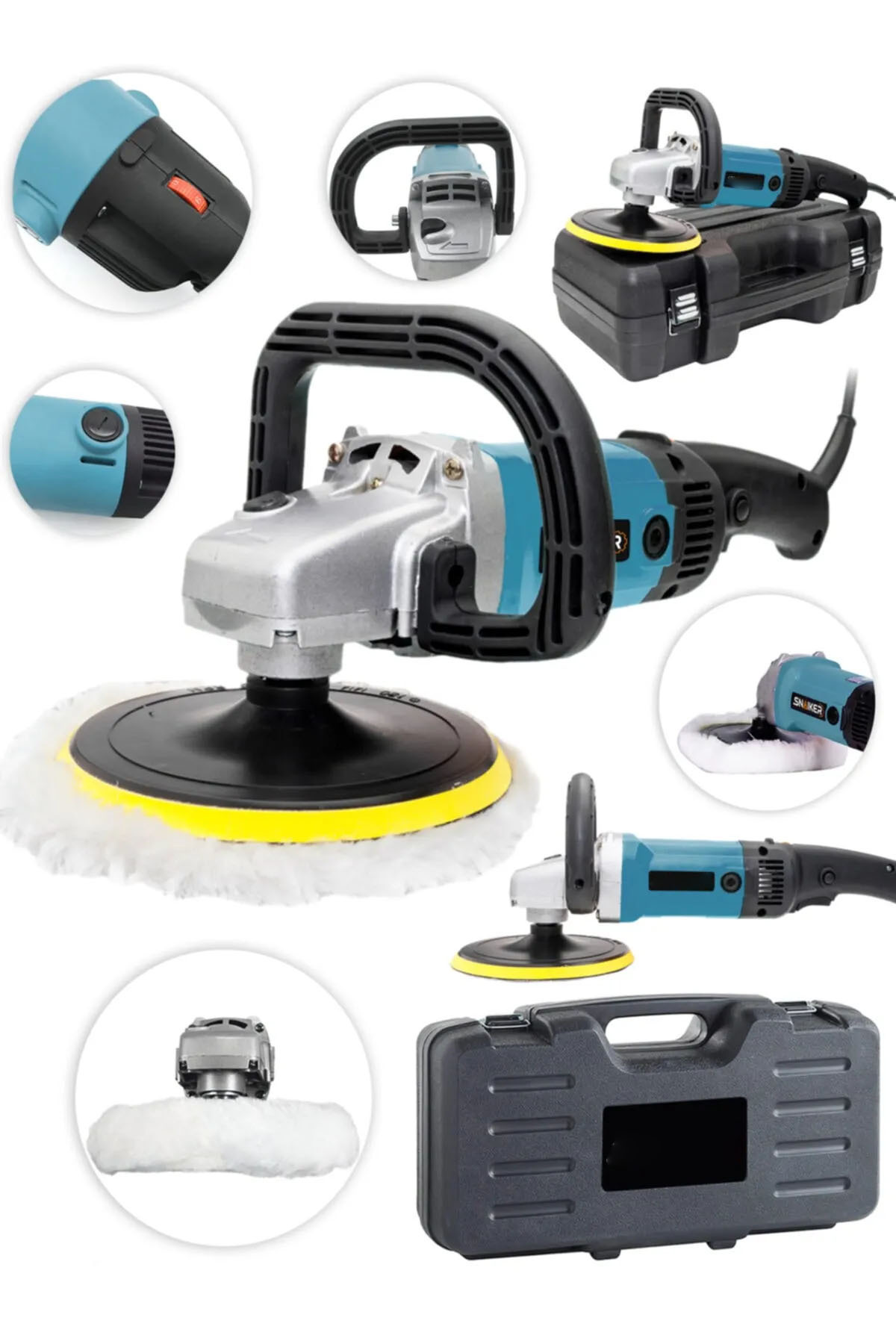 MOONSHOP Bakır Sargı Yüksek Motor Gücü Devir Ayarlı Polisaj Zımpara Cila Pasta Cila Makinesi 180mm Çantalı