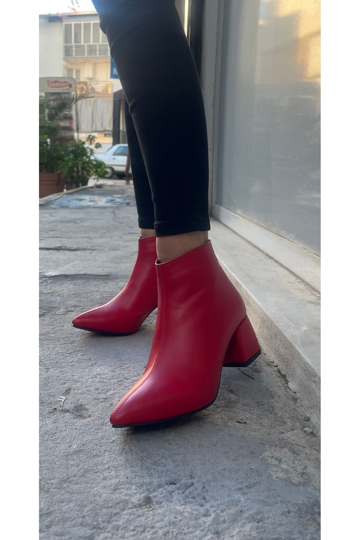 Short red shop leather boots