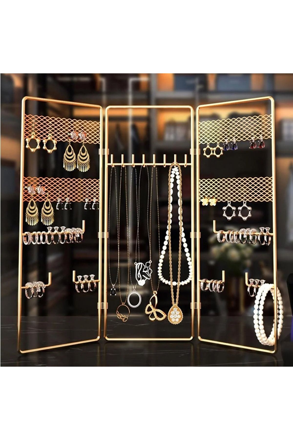 Necklace ring outlet and earring holder
