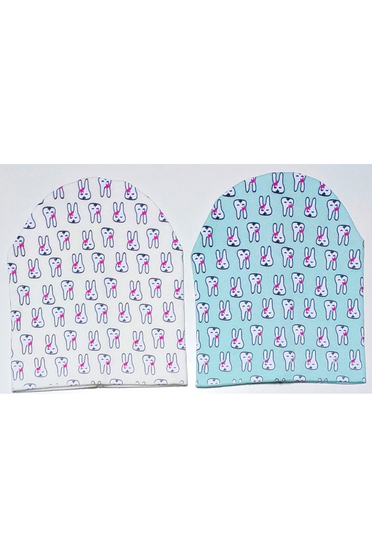 Double Layered Cotton Tiny Rabbits Printed 2pcs Combed Cotton Baby Kids Beanie