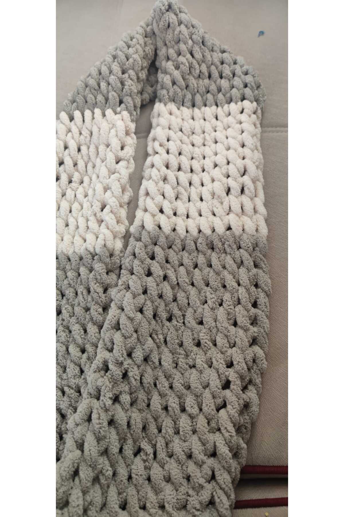 BODUR EMBROIDERY Atkı Puffy %100 El Örgüsü 200 * 22 Cm. Bal Köpüğü-bej görsel 3