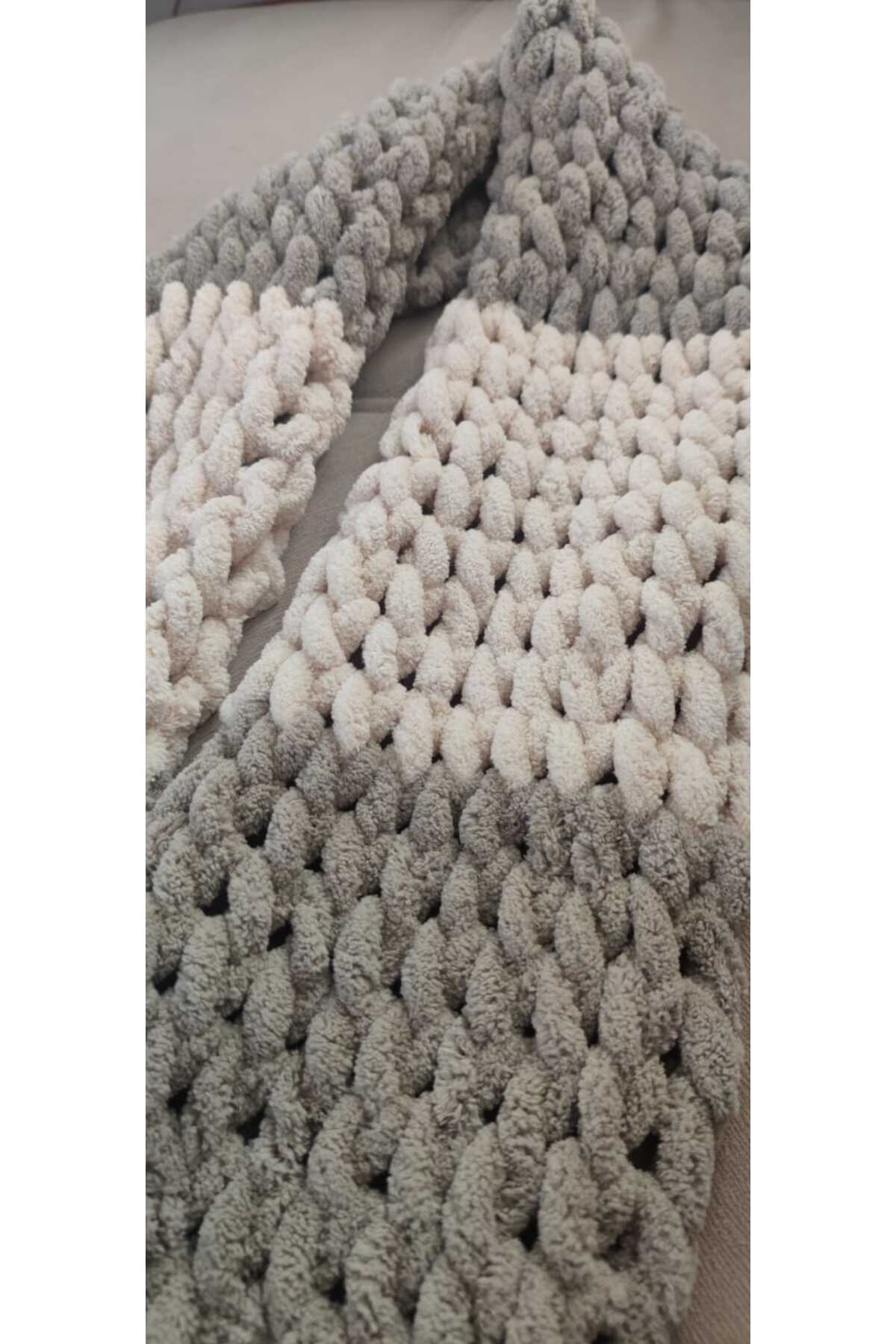 BODUR EMBROIDERY Atkı Puffy %100 El Örgüsü 200 * 22 Cm. Bal Köpüğü-bej görsel 2
