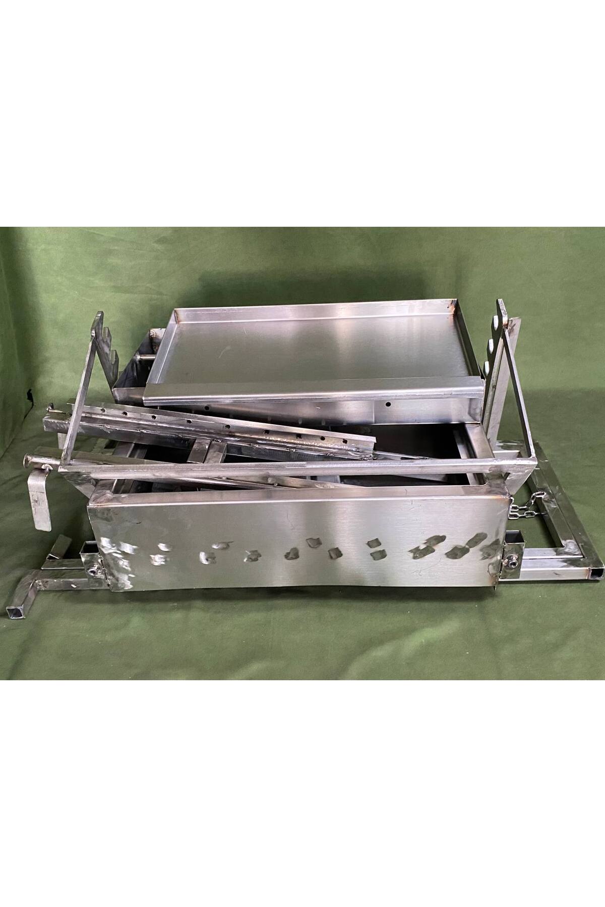 Tamamı Krom Portatif Raylı Sistem Cağ Kebap Ocağı 45x60cm 30kg Kadar Et Kapasiteli (304 Krom) 8