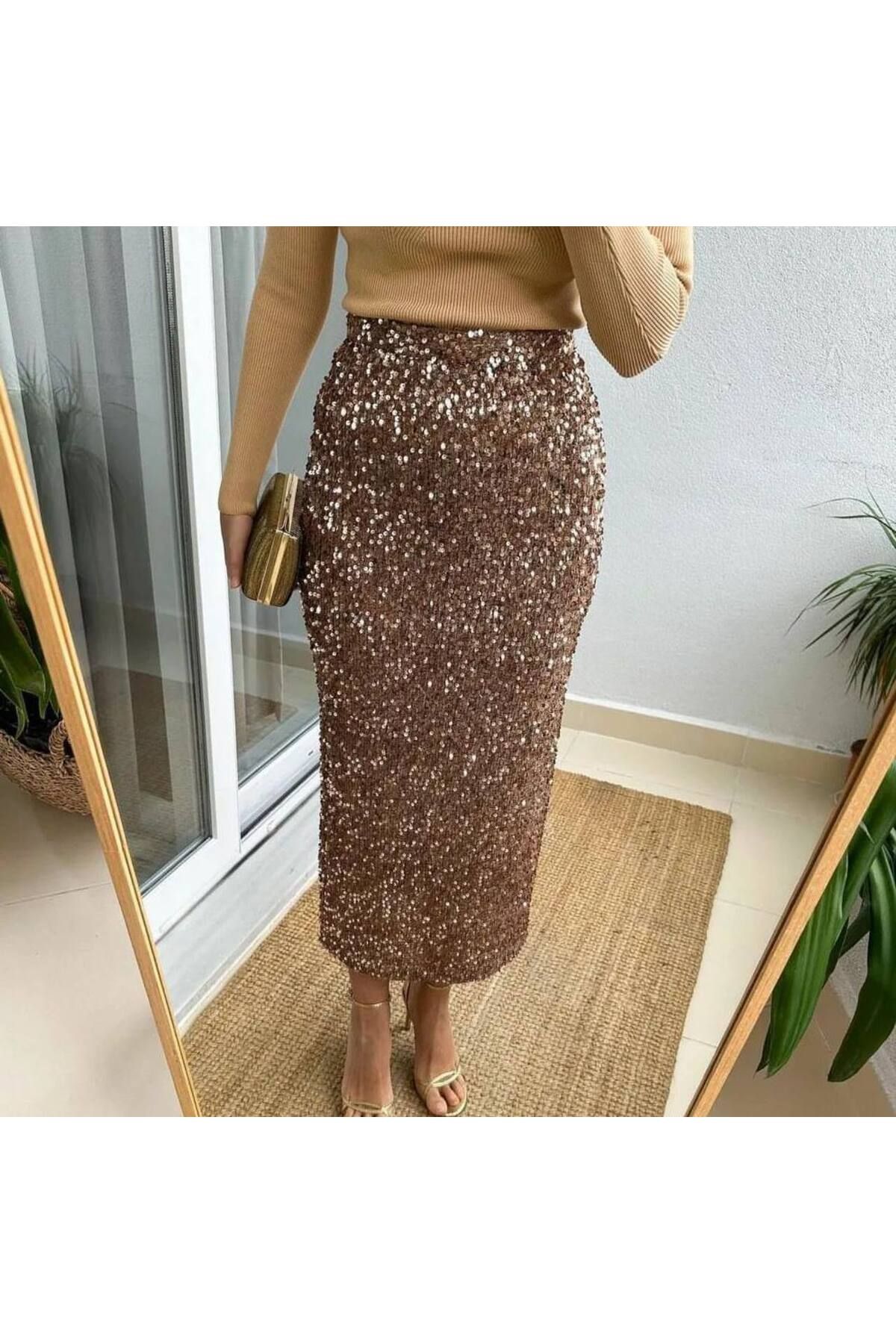 buqre s moda Sequined Sequin Long Pencil Skirt Trendyol