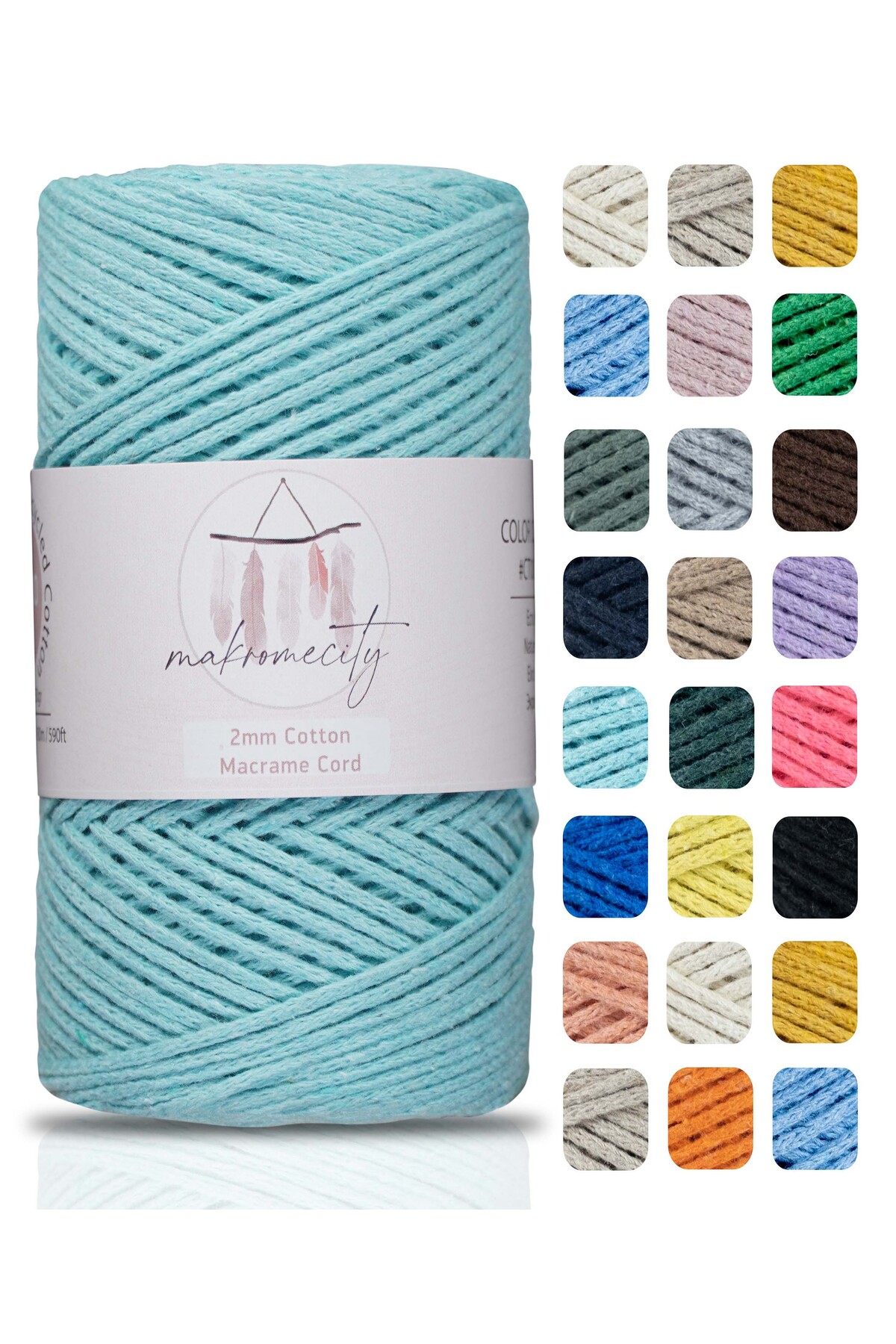 Premium Cotton Macrame Drawstring Mint 200g 150 Meters 2mm Cotton Chain Macrame Bags Drawstring Underplate Rope