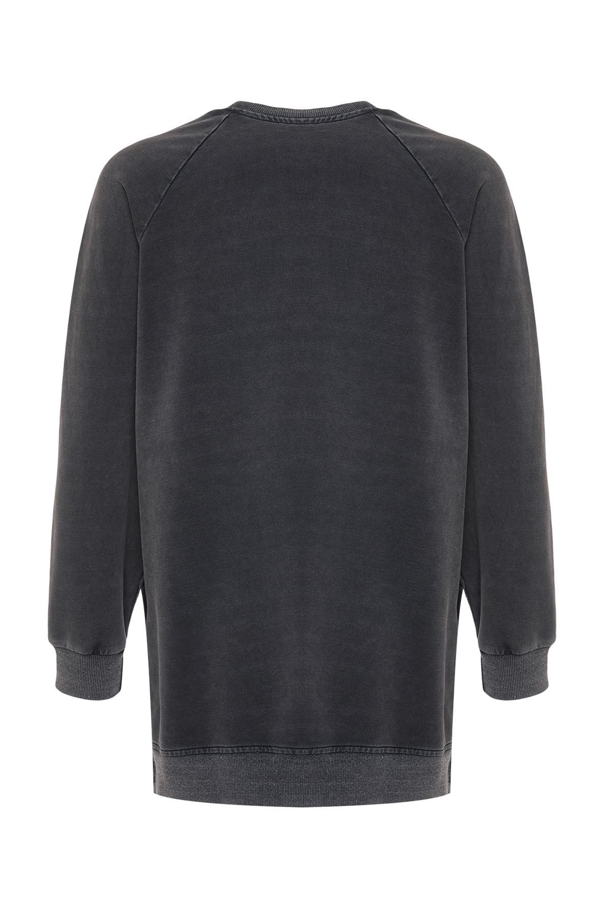 Trendyol Modest-Antracitová praná oversize pletená mikina s bočním rozparkem detail Tctss23Tw00062 8