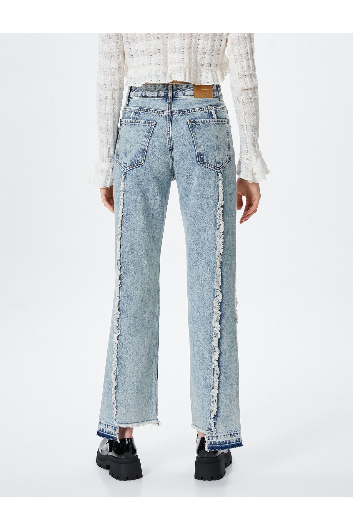 Koton شلوار جین منگوله ای با ساق نامتقارن راست، جیب پنبه کمر استاندارد - ایو