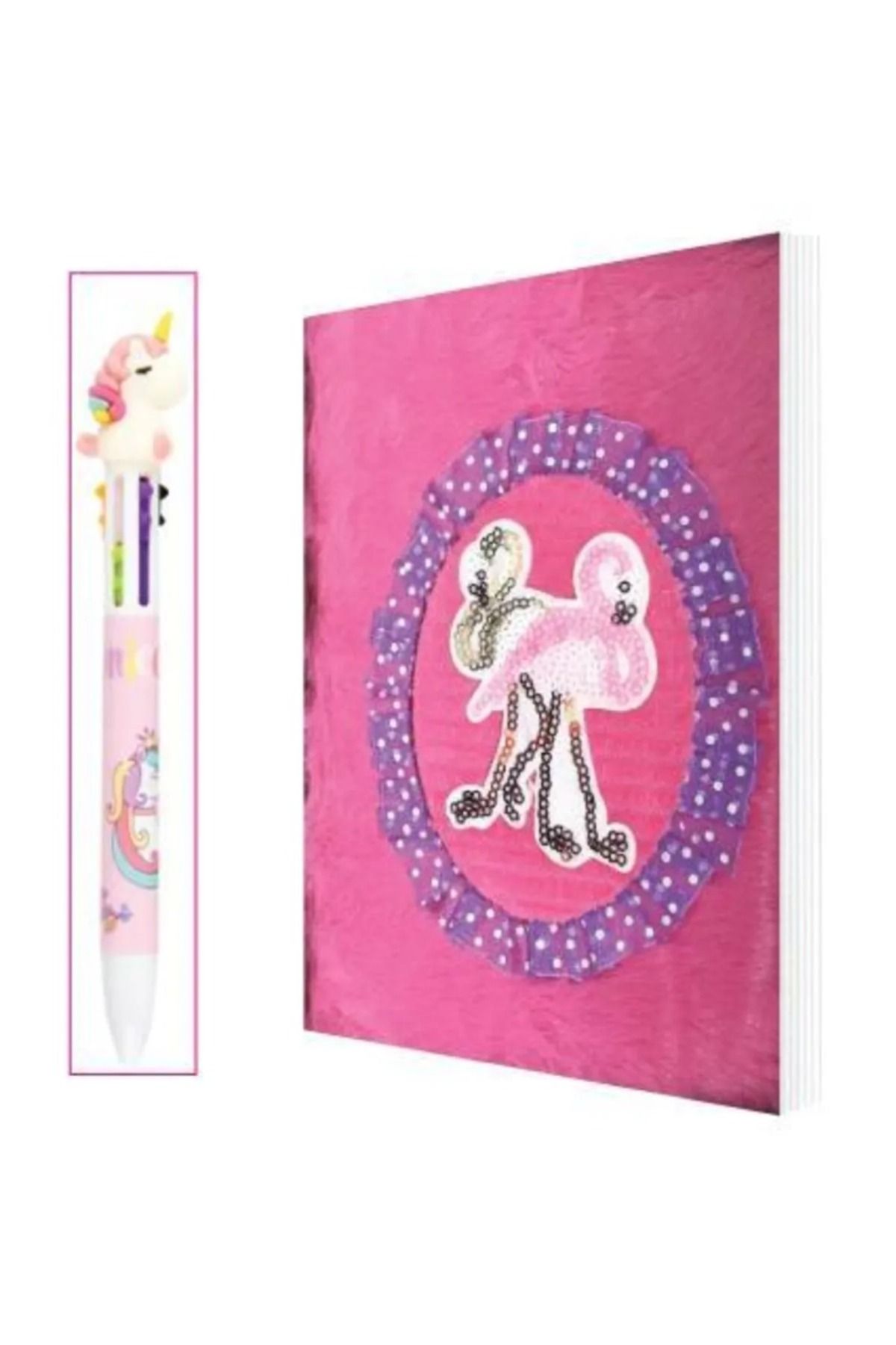 tüftürük-Micro Pls11 Plush Diary Notebook Small Flamingo Pink + Pen 1