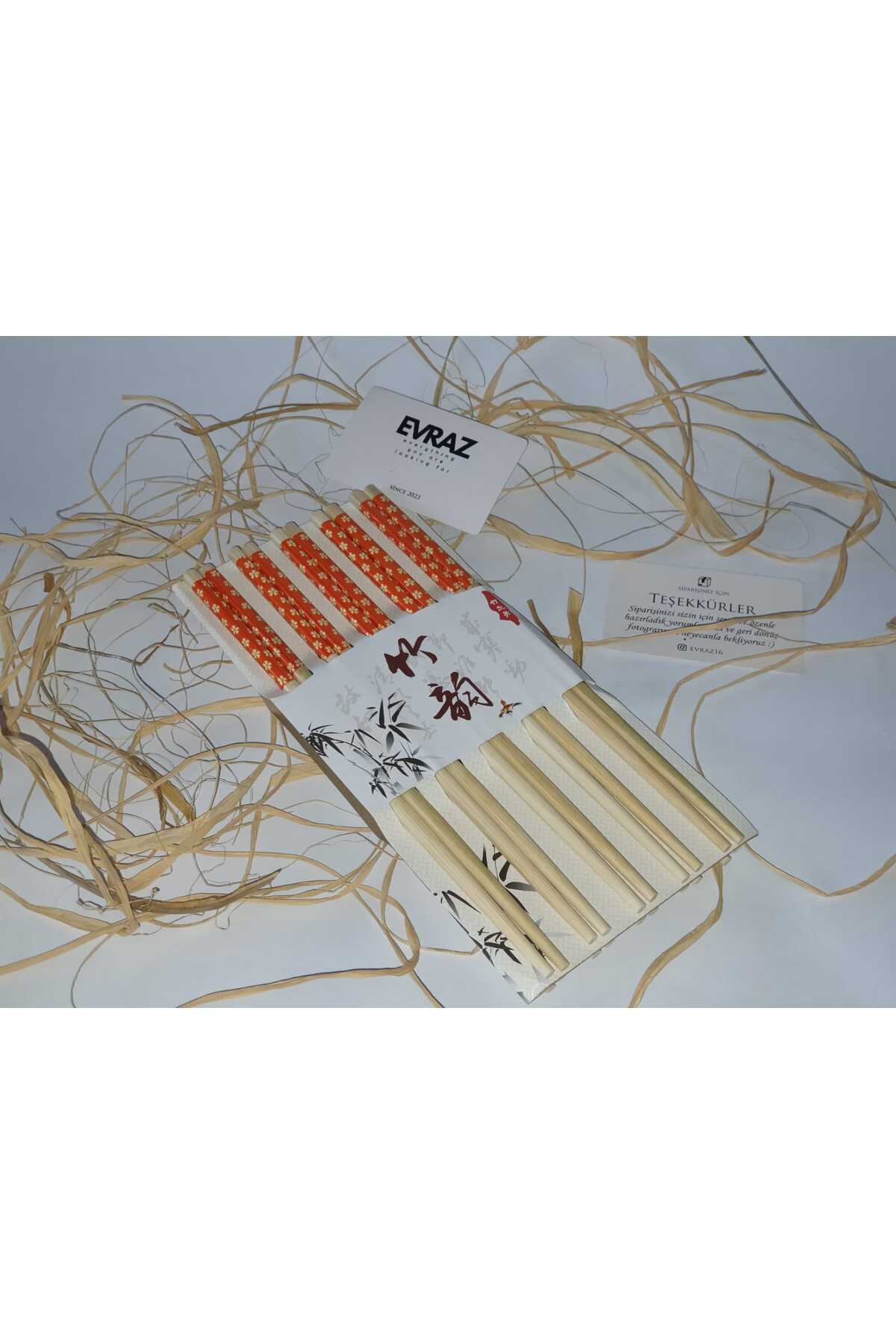 Evraz Home Bambu Chopstick 10 Lu Desenli Yıkanabilir Çin Çubuk Suşi