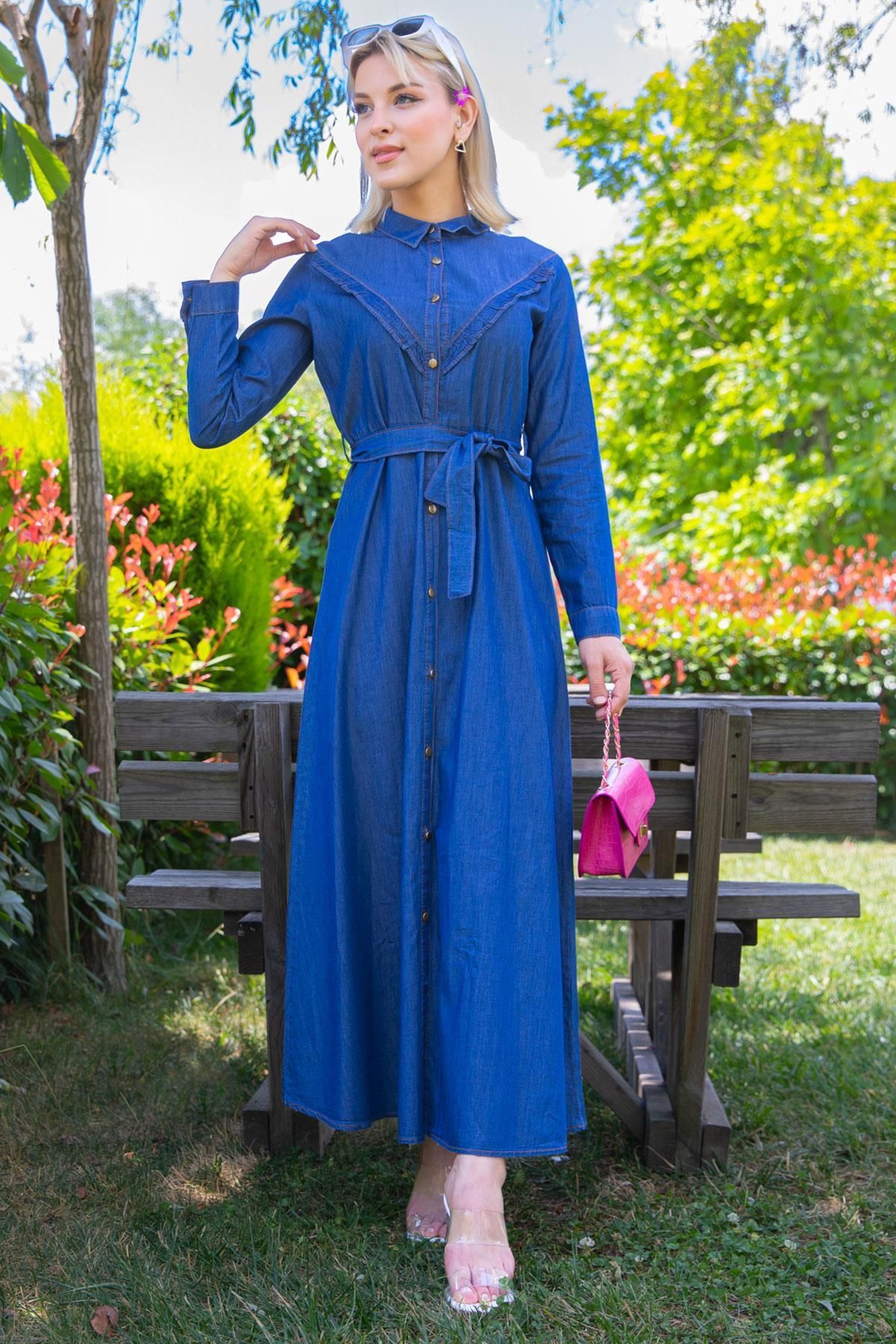 Belted store denim dress