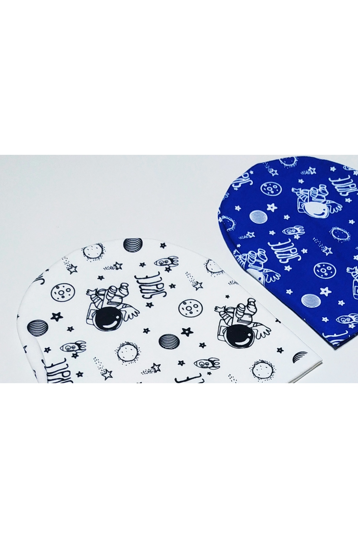 neocotton Çift Katlı Pamuklu Uzay Baskılı 2'li Penye Bebek Çocuk Bere fotoğrafı 3 (önizleme)