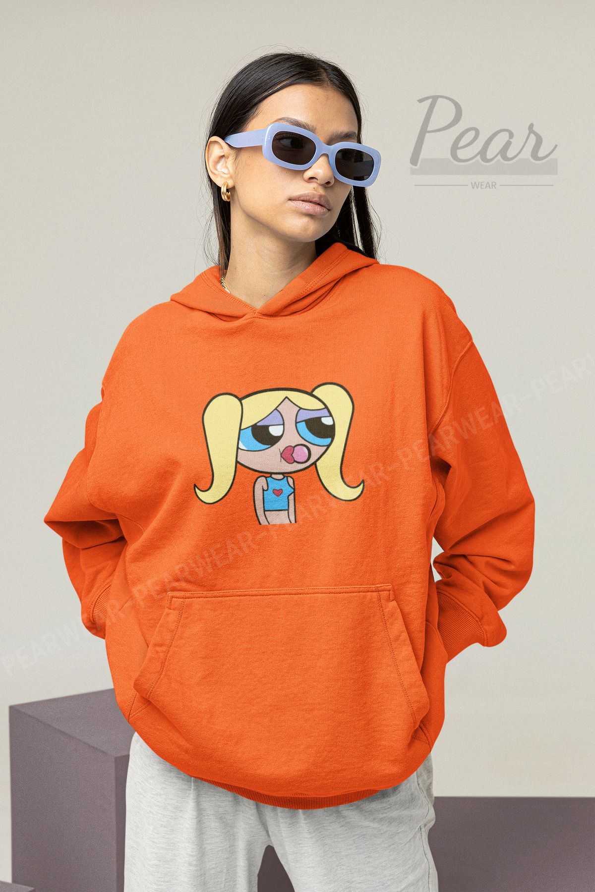 Pear Wear Hanorac Oversize Cu Glugă Pentru Femei Cu Imprimeu Pentru Fetele Powerpuff - Raster Cu 3 Fire Femeie - XL