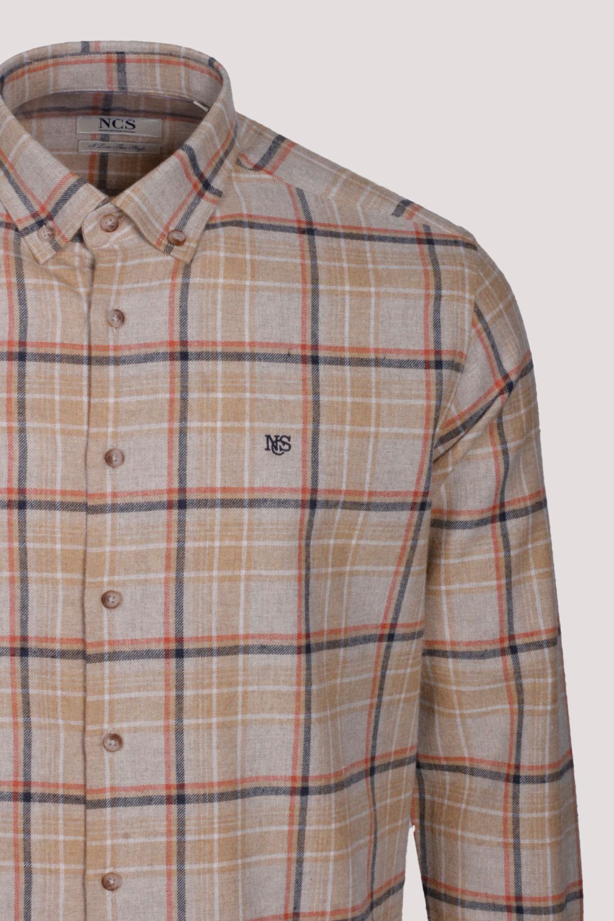 پیراهن / بلوز دکمه دار چند رنگ مردانه لباس آستین بلند FLAND WOOD KEY FIT با JEANS 7269 ان سی آر Ncs
