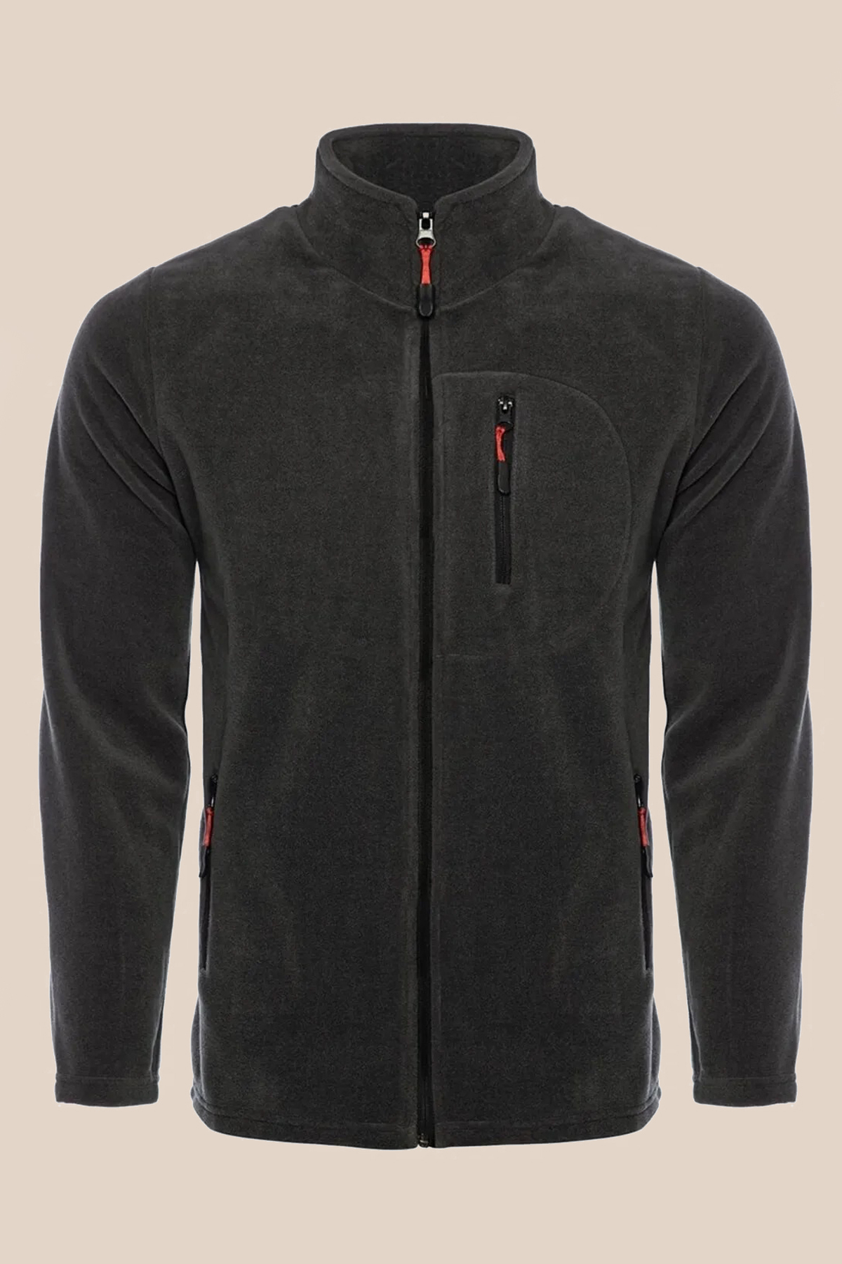 SUVASS CO Suvv Erkek Polar Antrasit Gri Renk Tam Fermuarlı 3 Cepli Kalın Outdoor Polar Ceket Tactical Fleece görsel 2