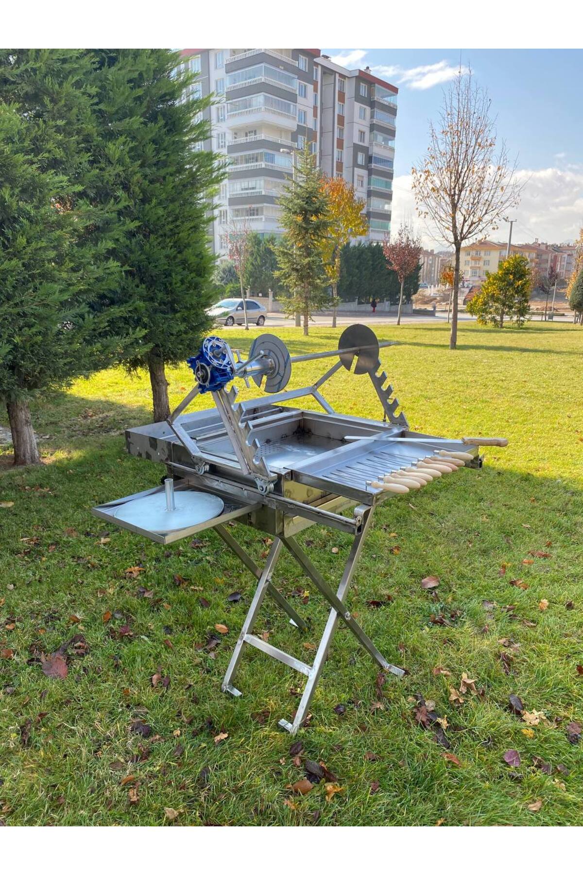 Tamamı Krom Portatif Raylı Sistem Cağ Kebap Ocağı 45x60cm 30kg Kadar Et Kapasiteli (304 Krom)
