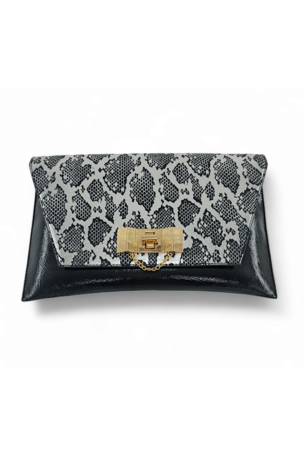 Evident Black Patent Leather Snake Patterned Women s Portfolio