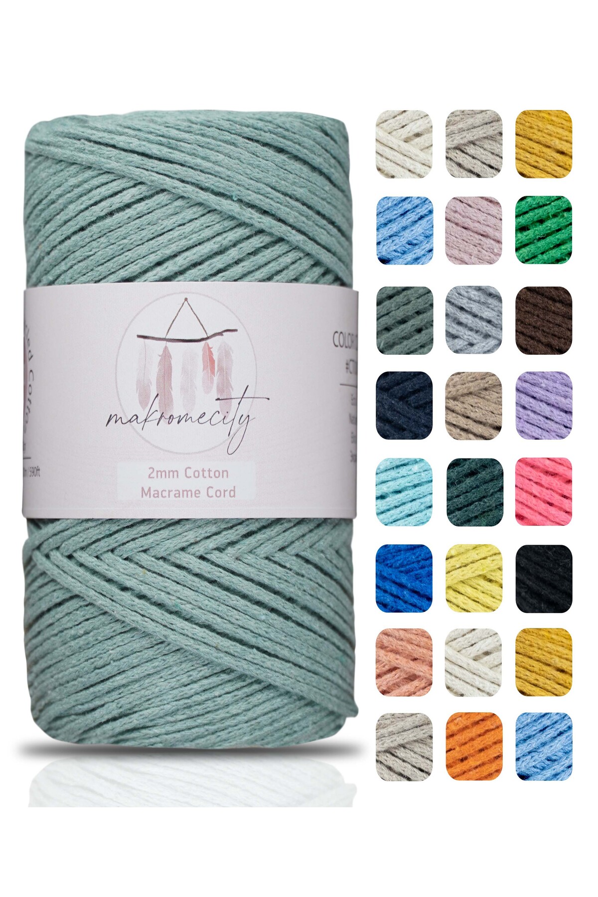 Premium Cotton Macrame Drawstring Green 200g 150 Meters 2mm Cotton Macrame Bags Drawstring Underplate Rope