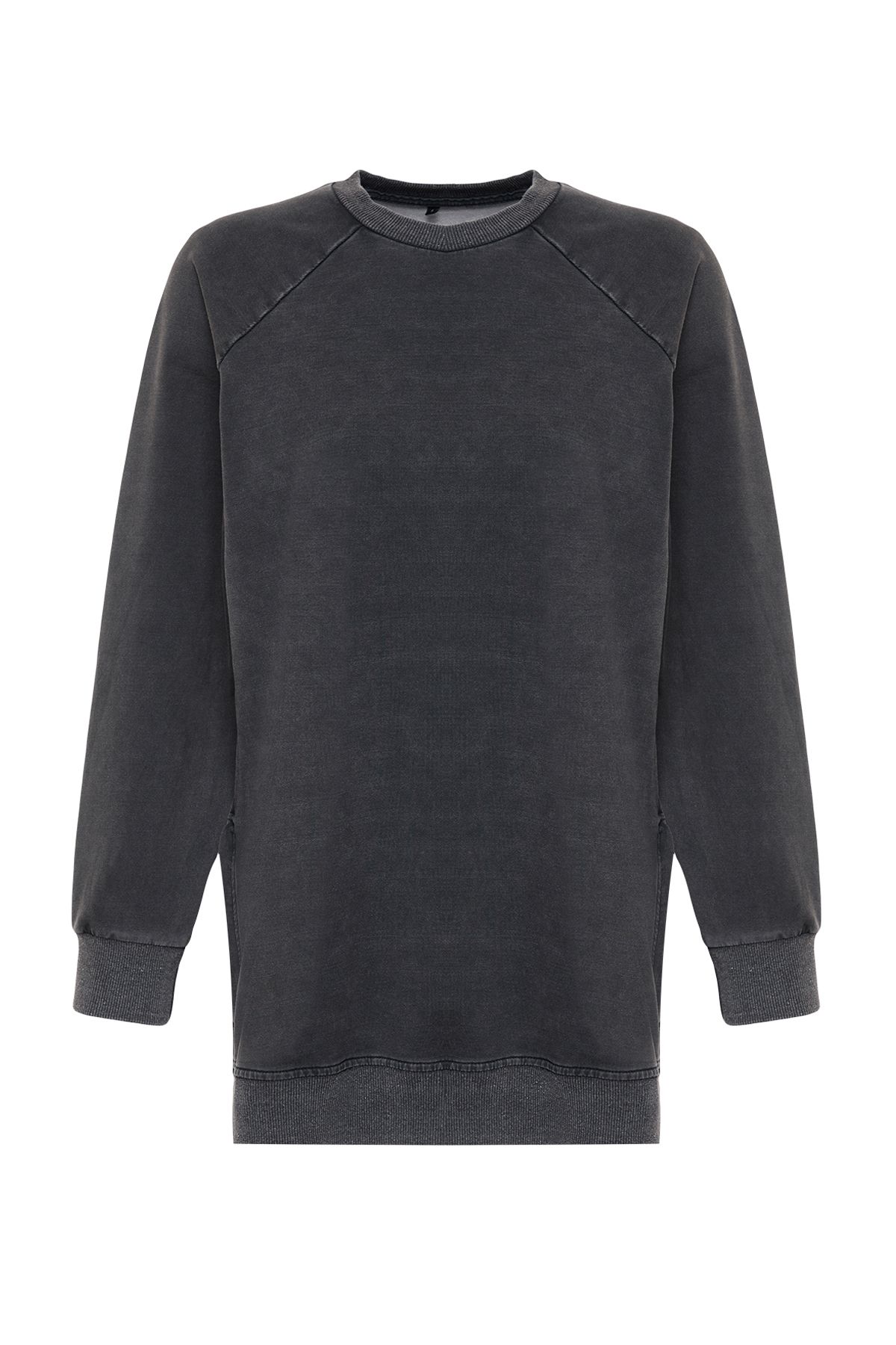 Trendyol Modest-Antracitová praná oversize pletená mikina s bočním rozparkem detail Tctss23Tw00062 7