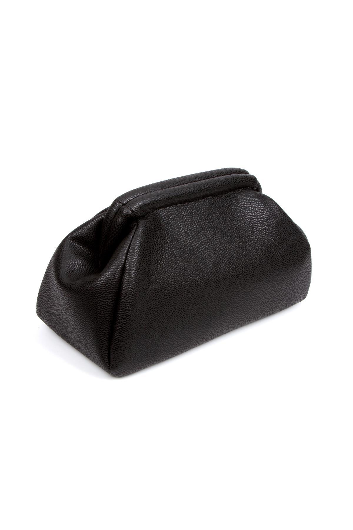 BAHELS Kadın Trend Siyah Deri Clutch Portföy Çanta görsel 2