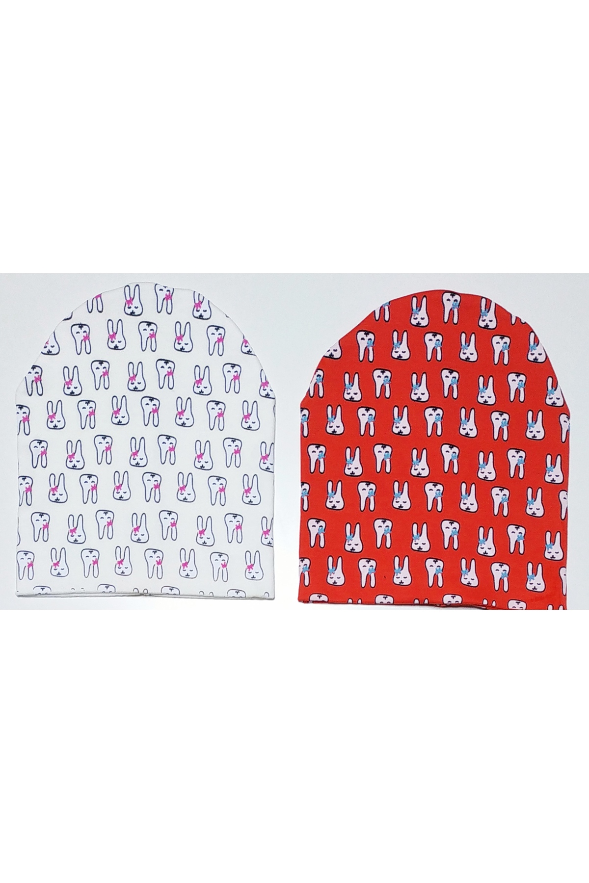 Double Layered Cotton Tiny Rabbits Printed 2pcs Combed Cotton Baby Kids Beanie