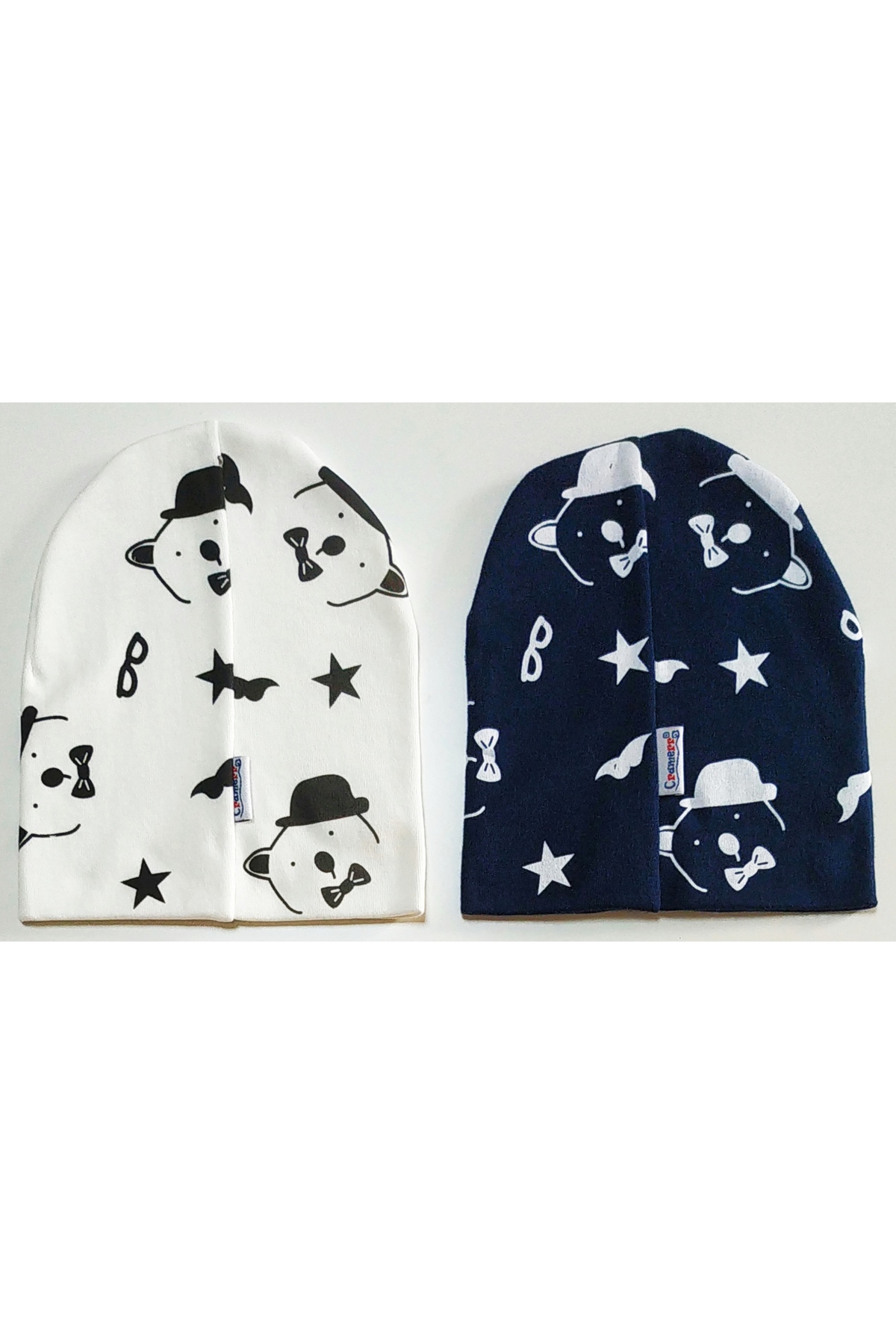 neocotton Çift Katlı Pamuklu Şapkalı Ayı Baskılı 2'li Penye Bebek Çocuk Bere fotoğrafı 2 (önizleme)