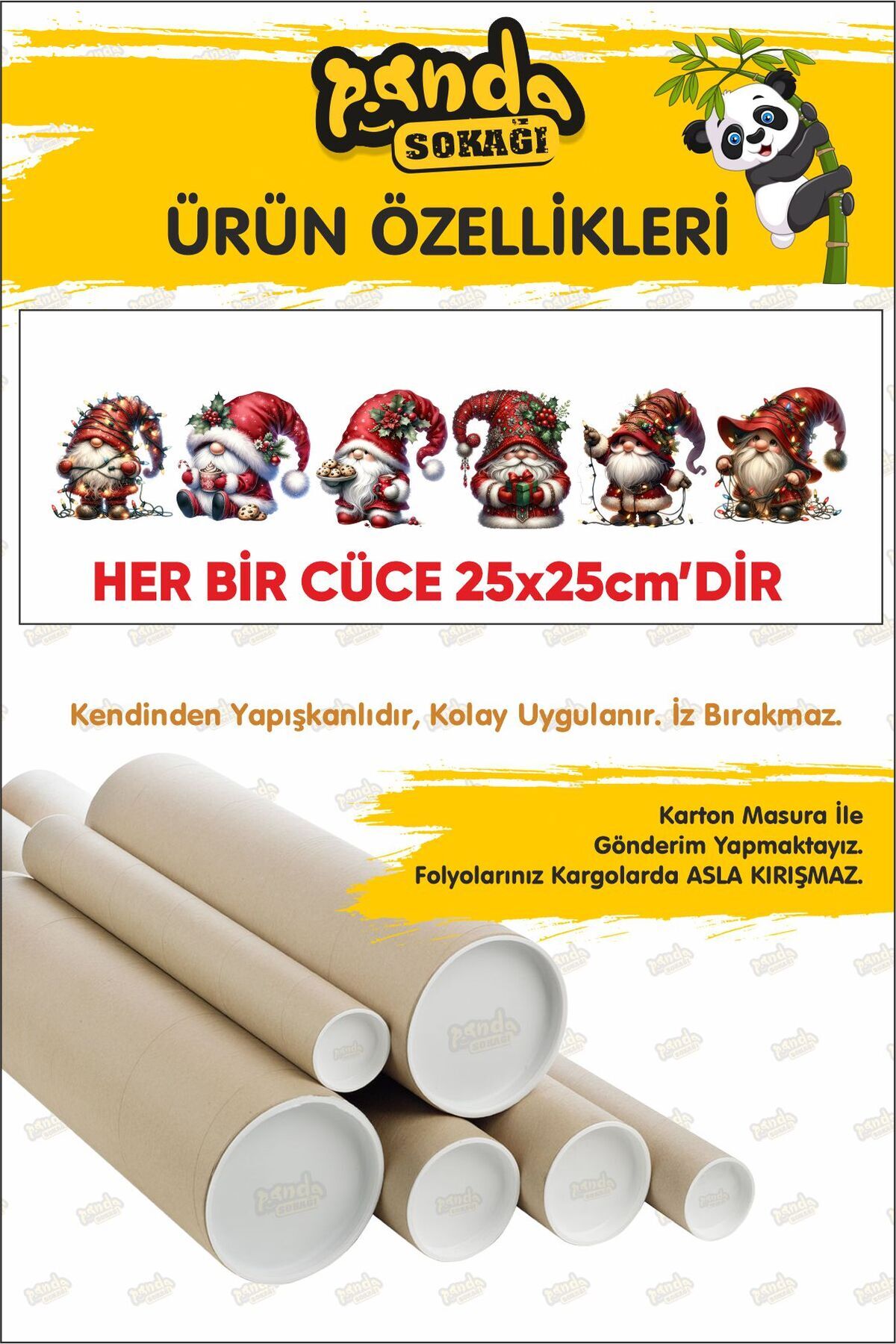 PANDA SOKAĞI Yeni Yıl Konseptli ÇİFT YÖN ŞEFFAF Şapkalı Noel Adamlar Cam Duvar Yılbaşı Süsü Sticker Seti fotoğrafı 5 (önizleme)