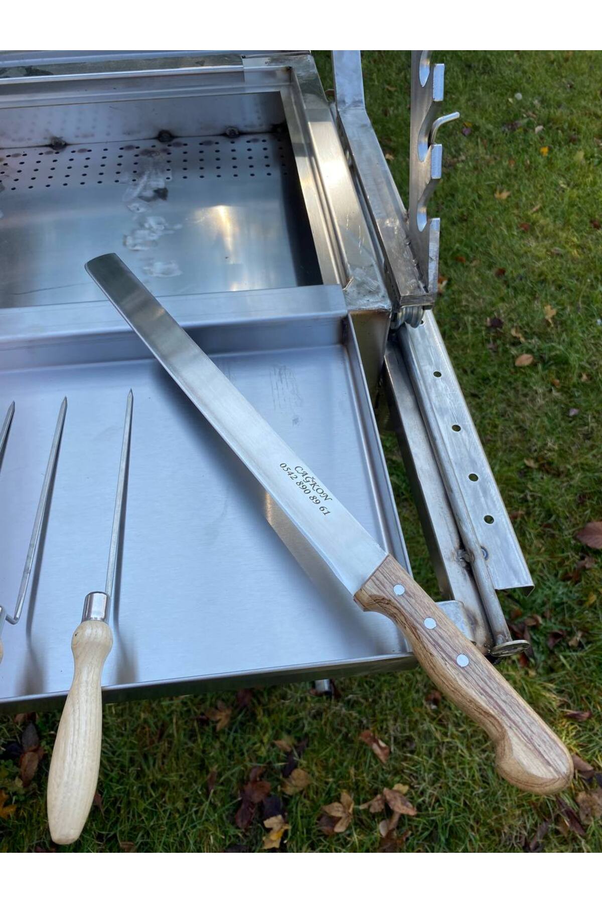 Tamamı Krom Portatif Raylı Sistem Cağ Kebap Ocağı 45x60cm 30kg Kadar Et Kapasiteli (304 Krom) 6