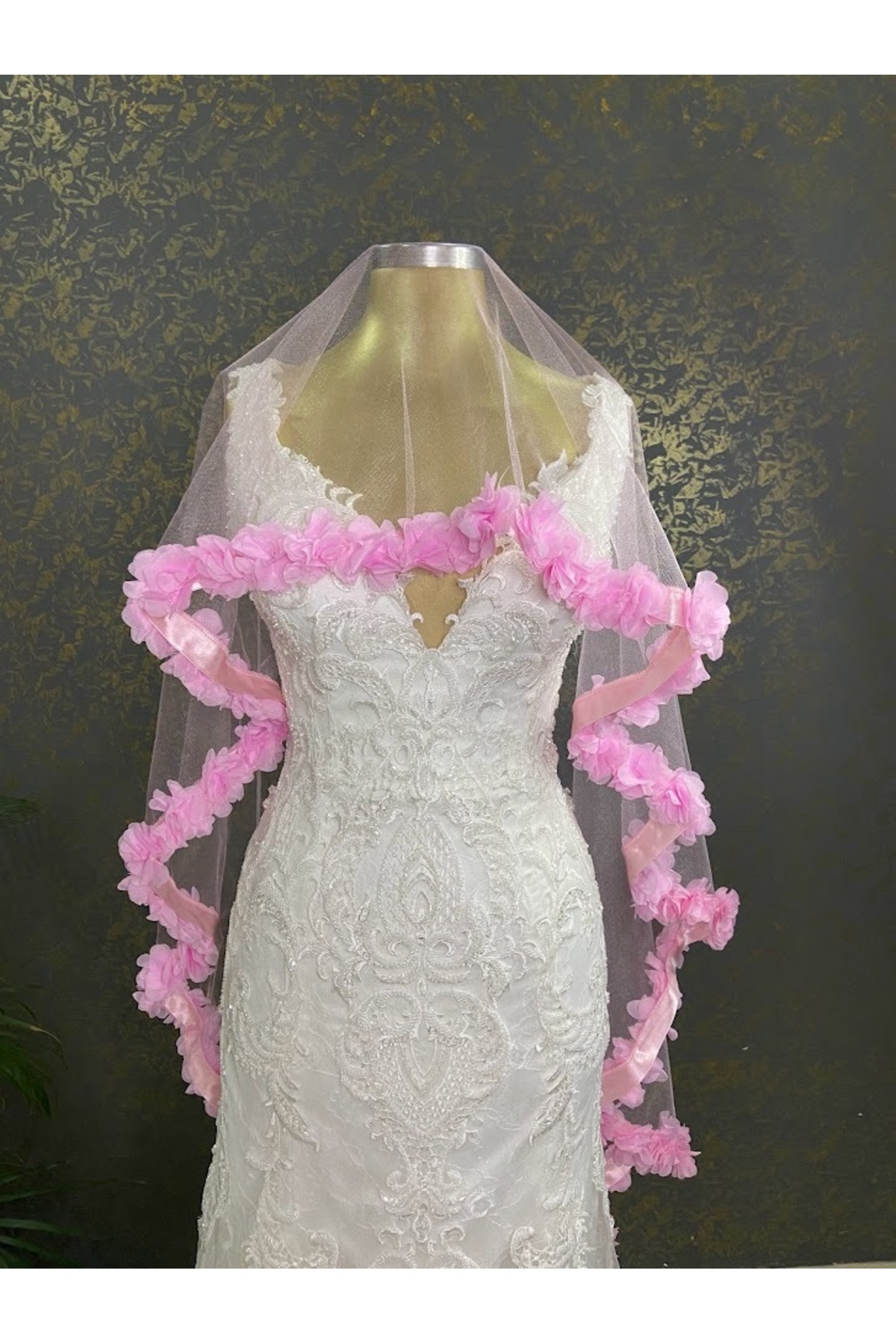 Pink Complete Three Dimensional Floral Bridal Henna Veil