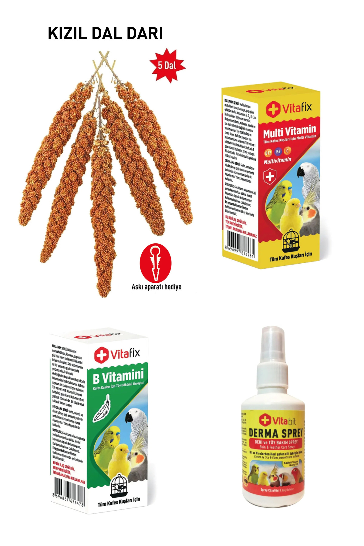 Kiki Excellent Set Ürün - Kızıl Dal Darı Set - Kızıl Dal Darı - Multi Vitamin - B Vitamini - Derma Sprey